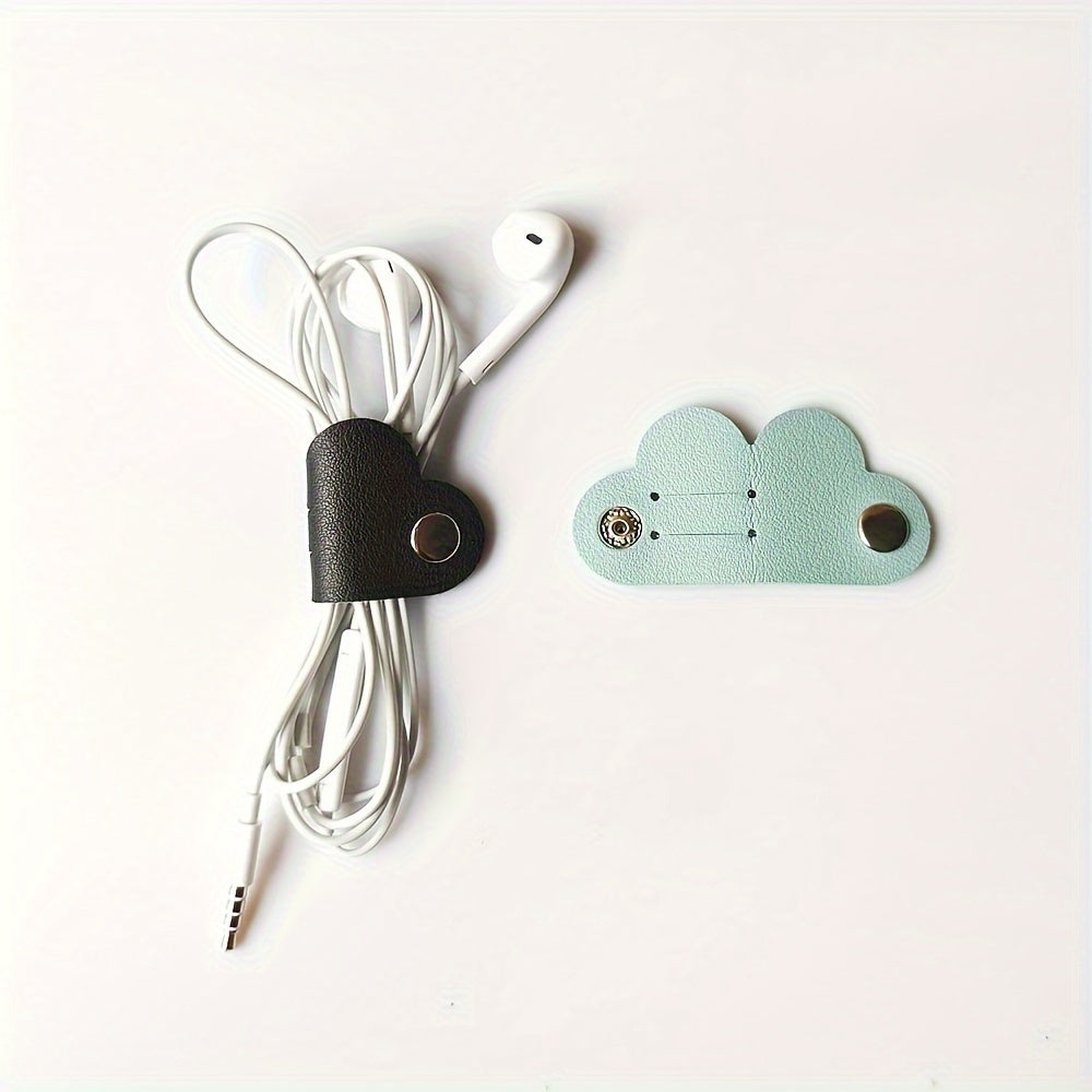 Heart-Shaped PVC Leather Cable Organizer Set for Headphones and Charging Cords