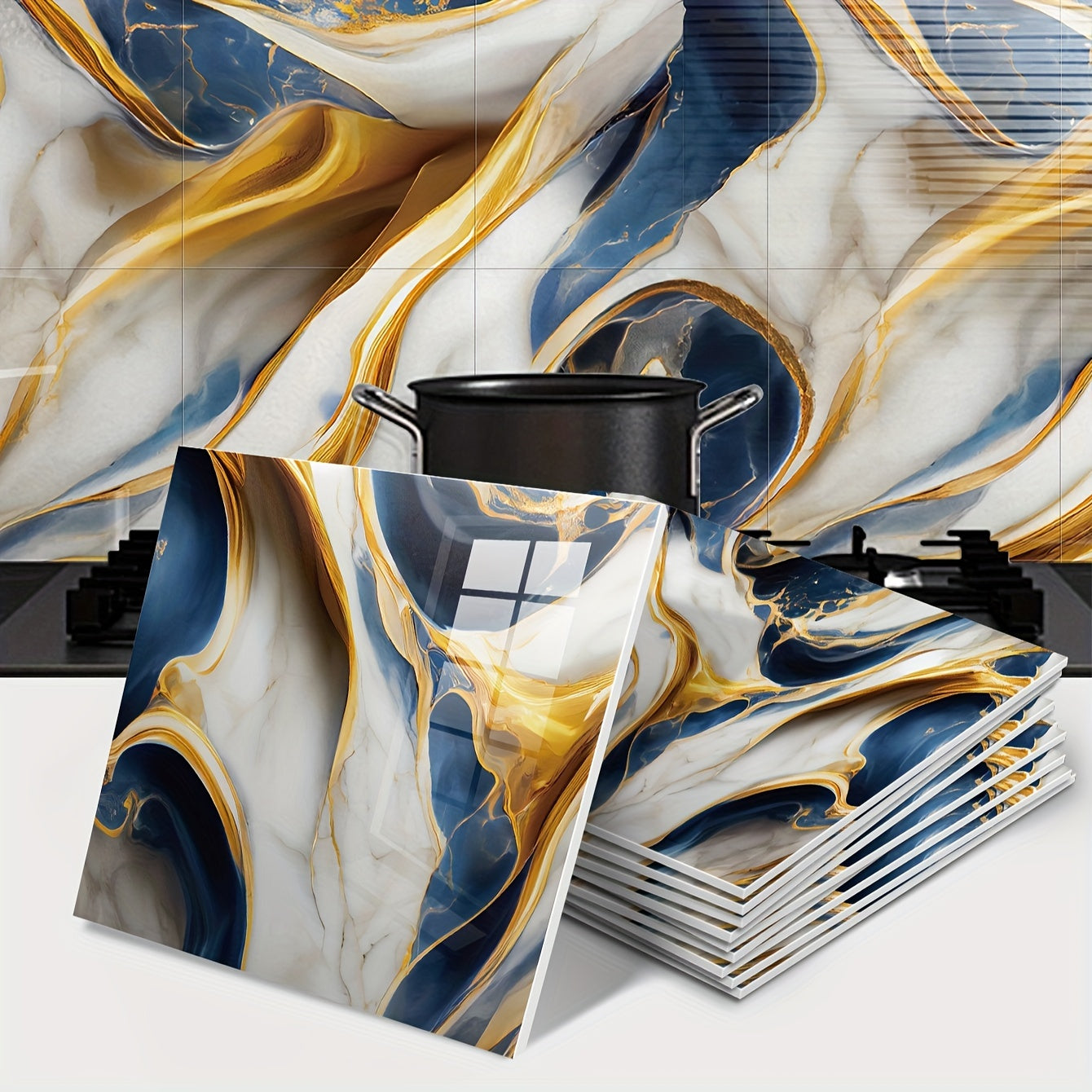 10PCS Papel tapiz autoadhesivo de textura mármol, resistente al agua, de aluminio, para paredes, aislamiento