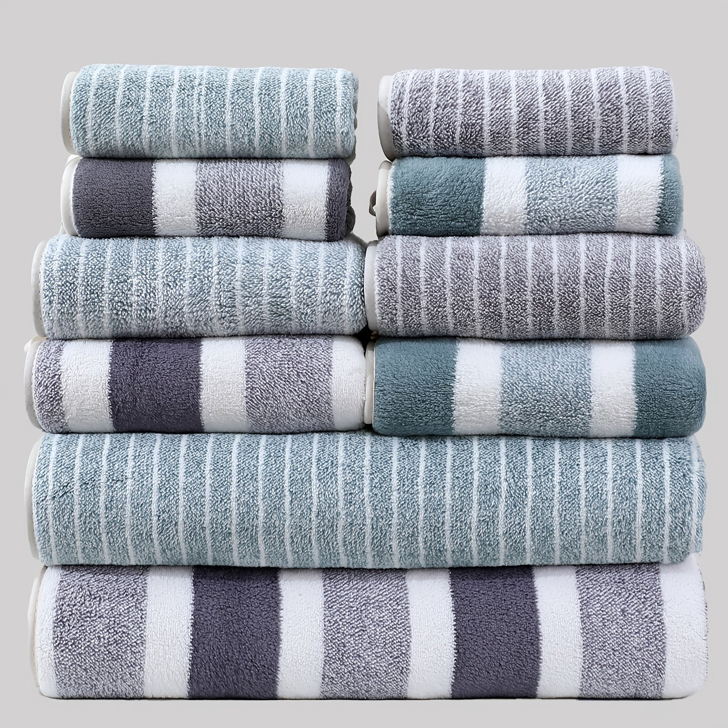 10-Piece Cotton Towel Set Includes Bath Hand Washcloths Absorbent and Soft