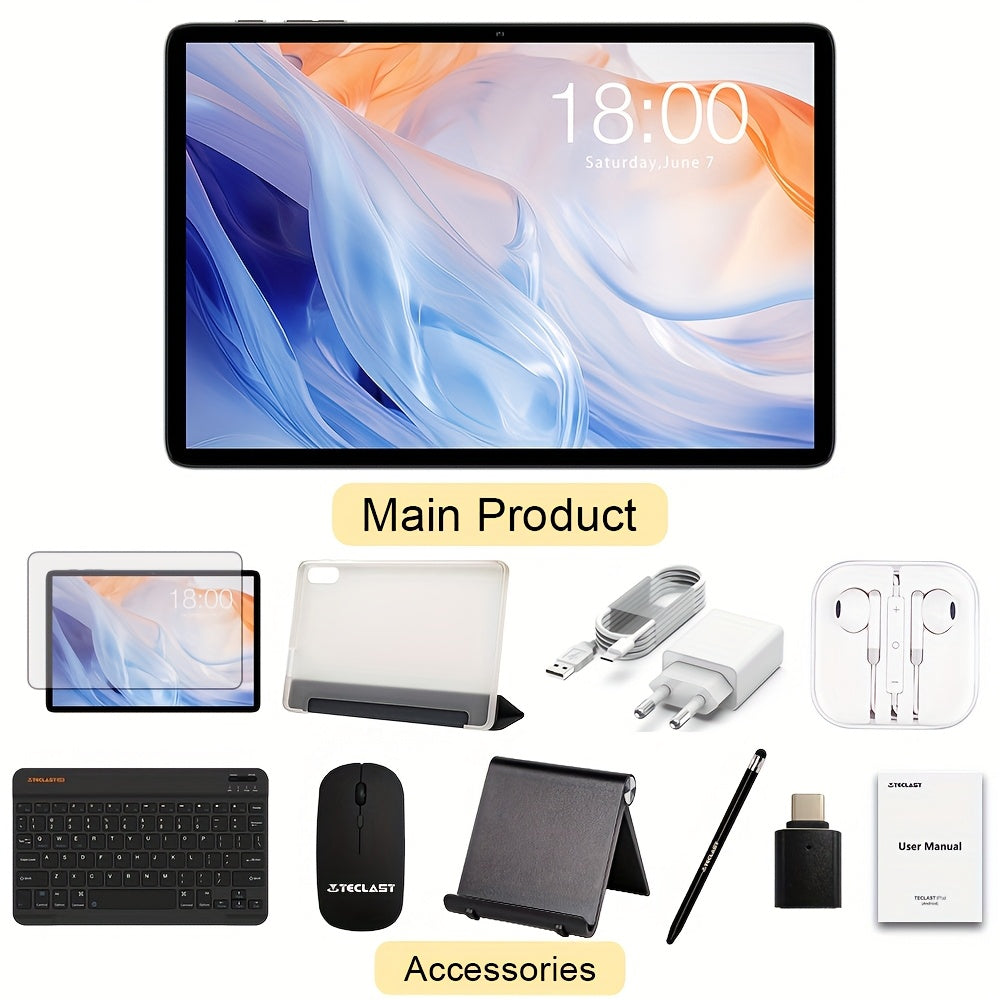 Android 15 Tablet 10.1-Inch IPS Display 4GB RAM 128GB ROM Expandable 1TB WiFi6 Keyboard Case Charging Kit