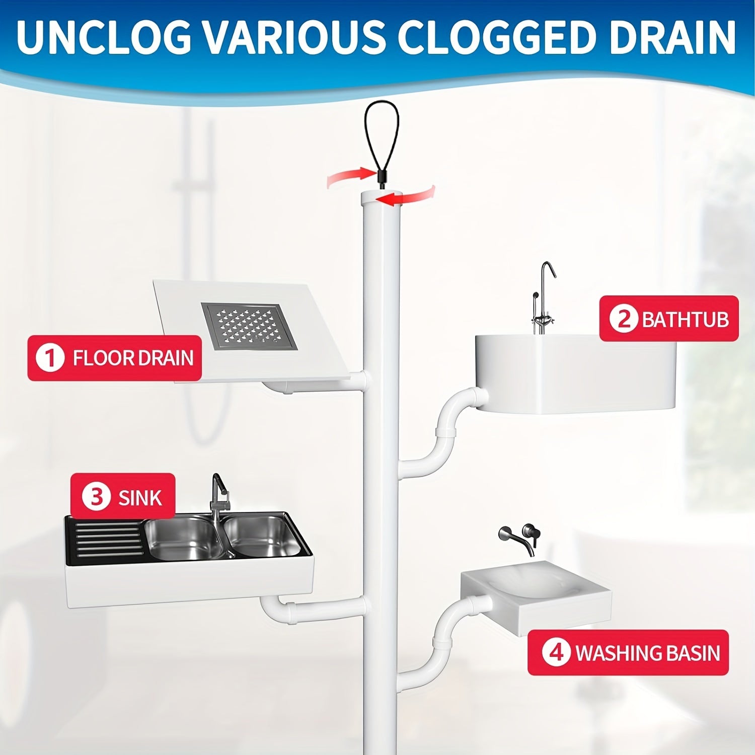 Set of 3 Stainless Steel Drain Clog Remover Hooks Nylon Coated for Bathroom Sink Bathtub Shower