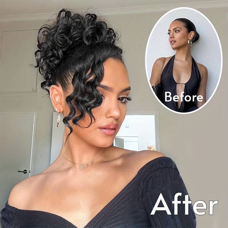 Women's Blonde Synthetic Messy Bun Hair Piece with Flowy Wavy Style