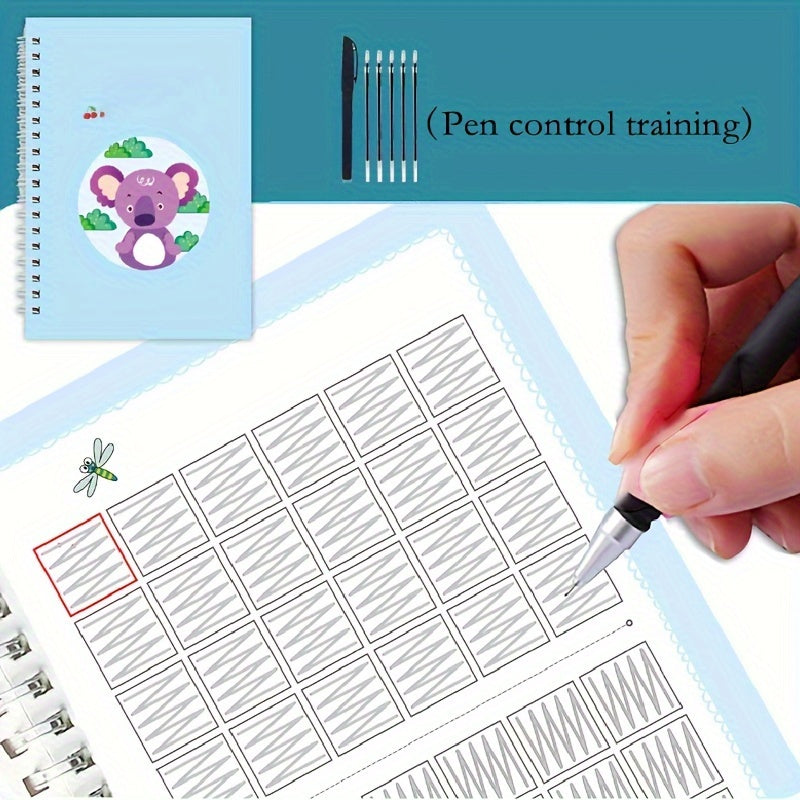 Educational Reusable Copybook for Kids Age 8+ with Colorful Illustrations and Pen Holder