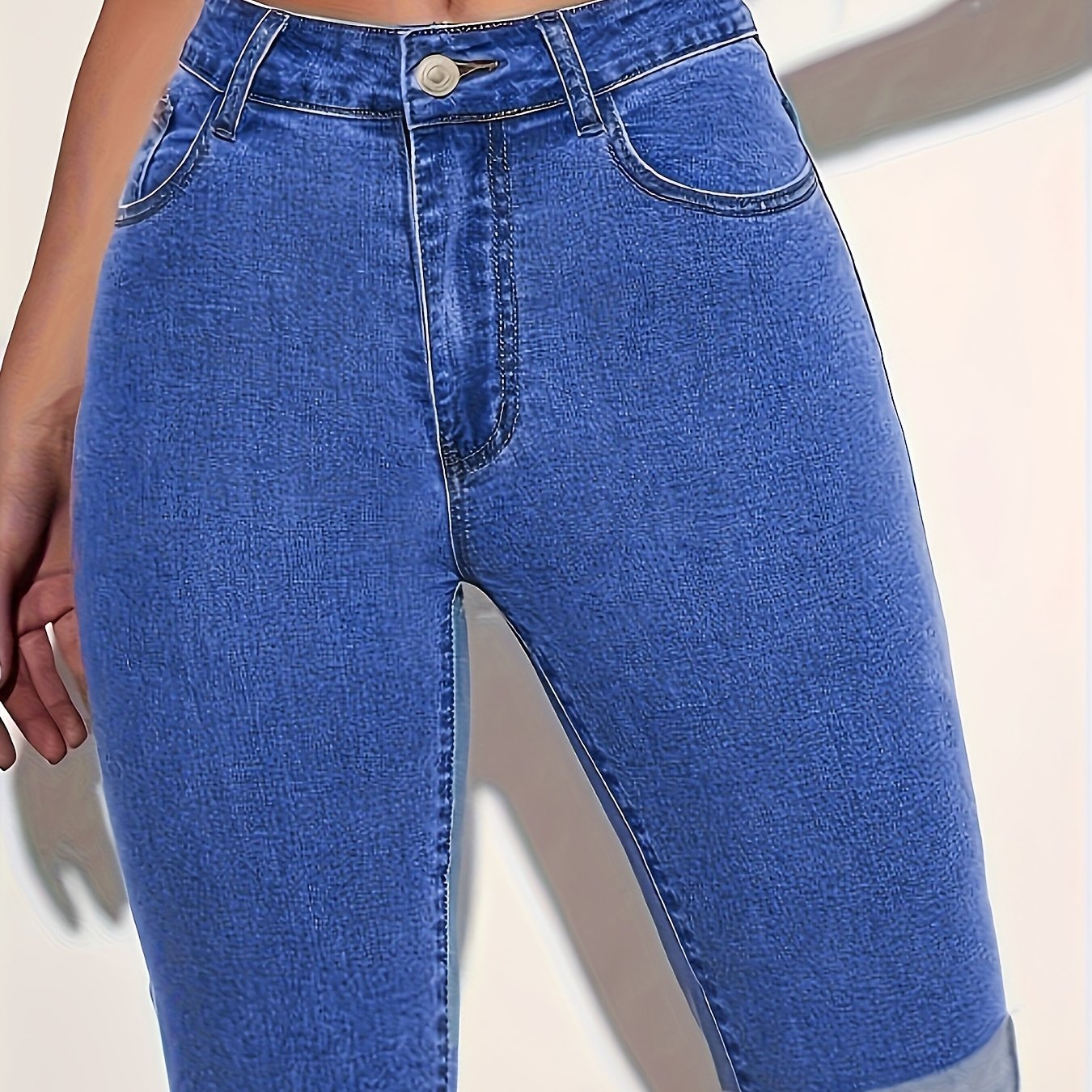 Women's Light Blue High-Waist Denim Shorts with Rolled Hem