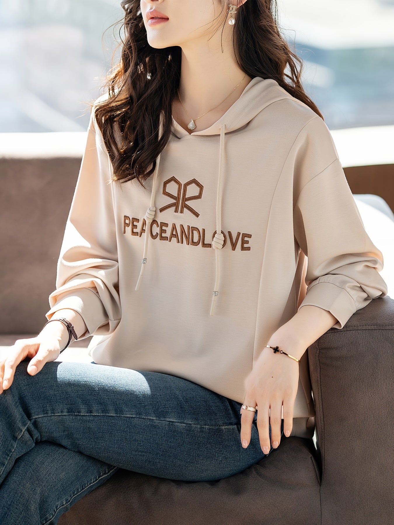 Women's Embroidered Hoodie Long Sleeve Spring Autumn Slim Fit Top