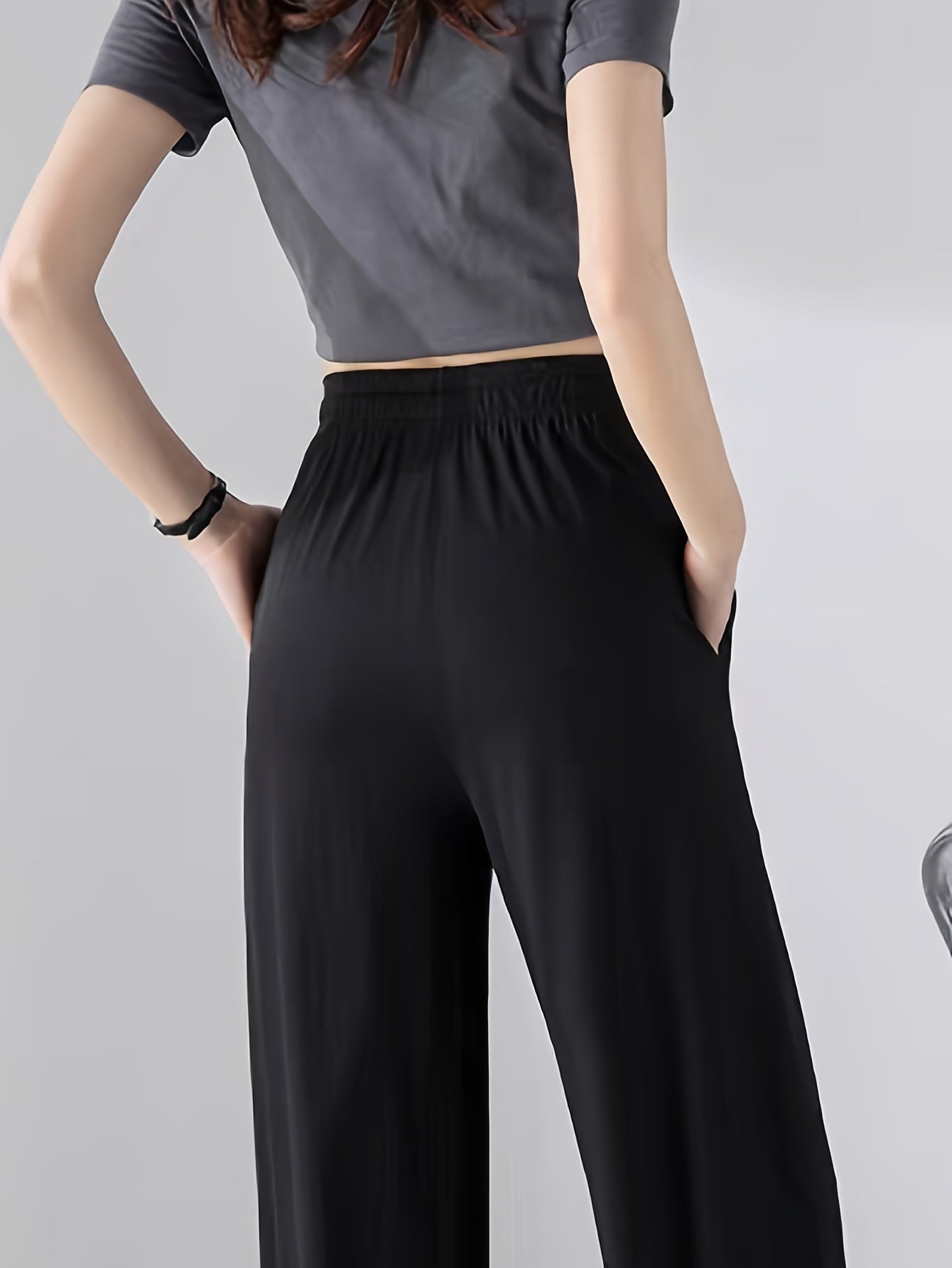 Women's Stretchy Wide-Leg Capri Pants Lightweight Ice Silky Fabric Black