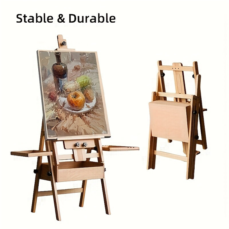 Foldable Beech Wood Artist Easel with Double Tray for Painting