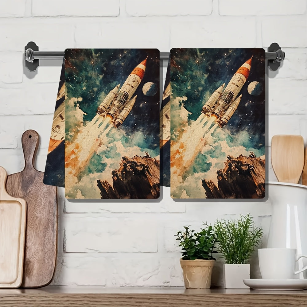 Ultra-Soft Kitchen Towels Absorbent Machine Washable Space Tour Design