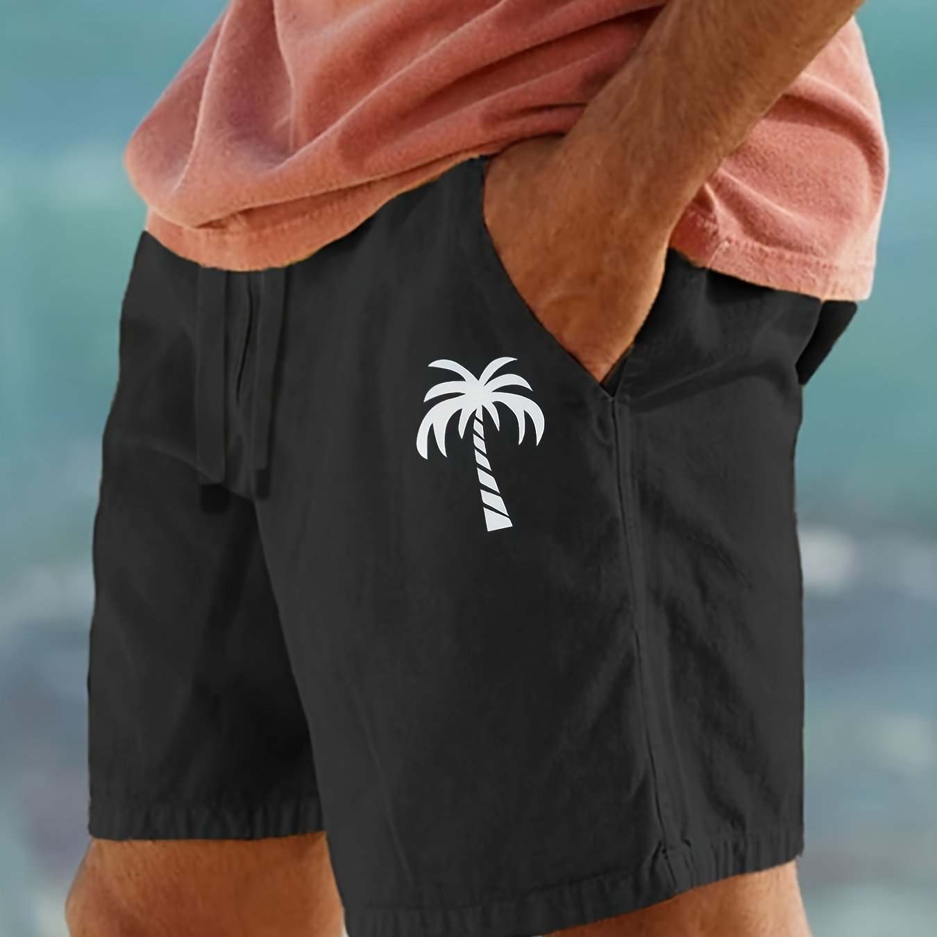 Men's Cotton Beach Shorts with Drawstring Print Casual Summer Lightweight