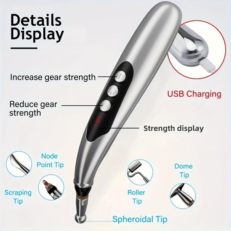 9-rejimli sozlash va bir nechta massaj qalam boshlariga ega bo'lgan portativ 7-in-1 massaj qalam. Mukammal sovg'a.