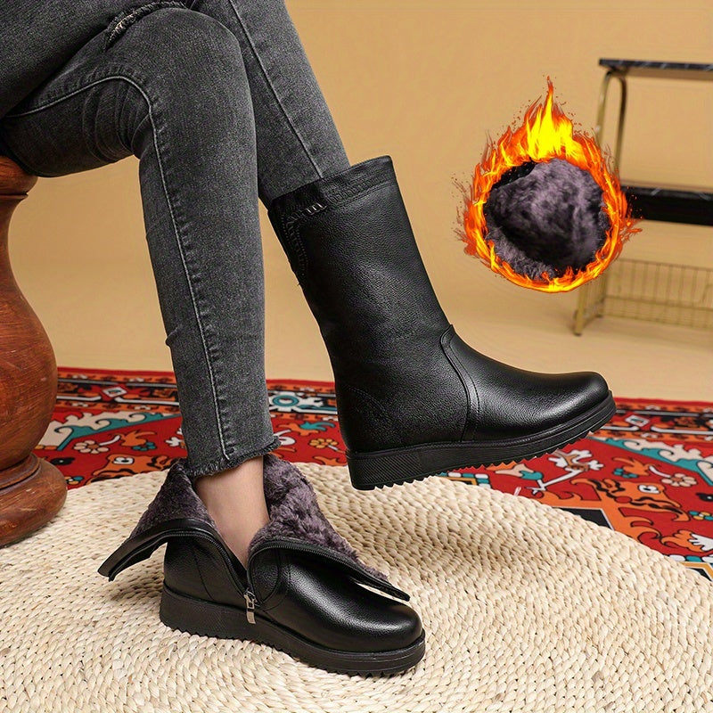 Women's Winter Thick Boots with Zipper Faux Cover Cushioned Insole Black