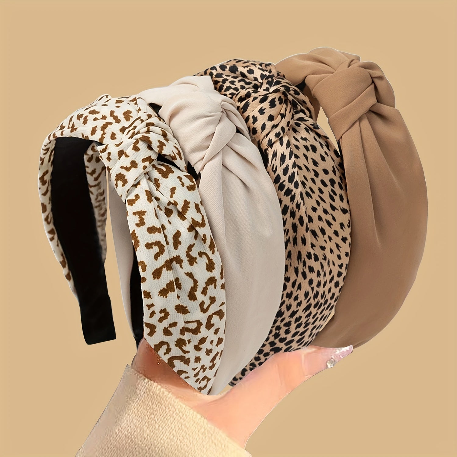 Set of 4 Leopard Print Fabric Hairbands Stylish Knot Headbands Retro Hair Accessories for Women