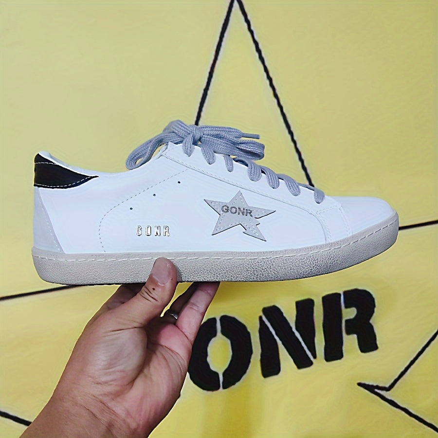 Unisex Vintage Star-Embellished Leather Sneakers with Sequin Accents
