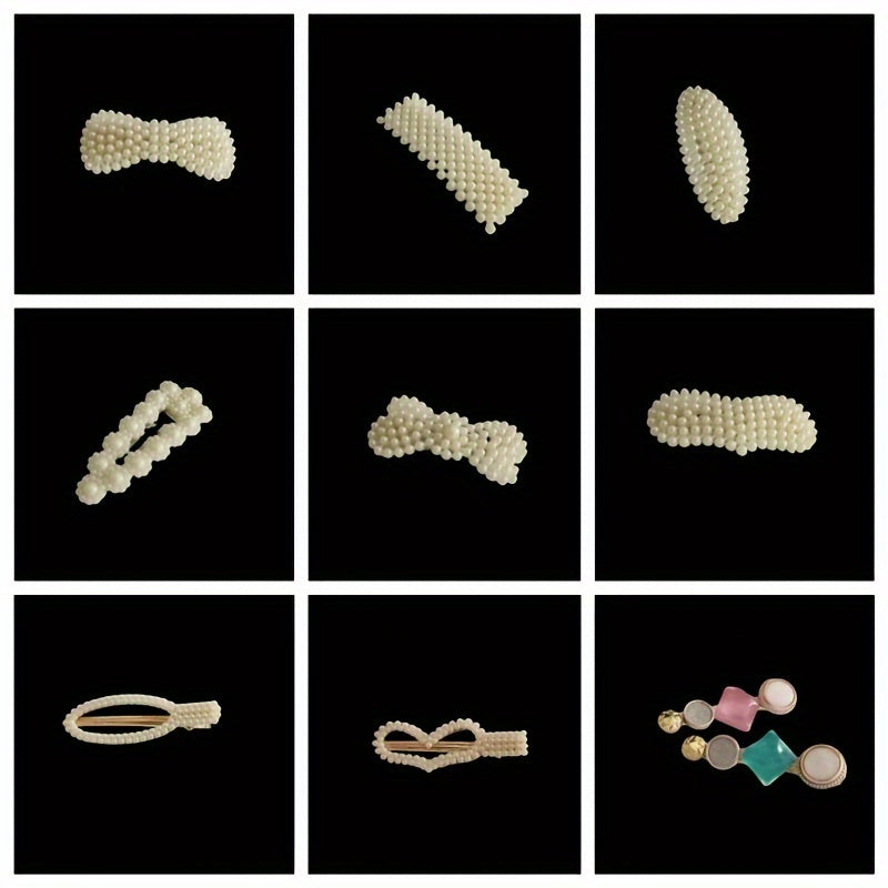 Wholesale French Style Pearl Hairpins Set for Women, Bow Tie Design, Plastic, Mixed Colors