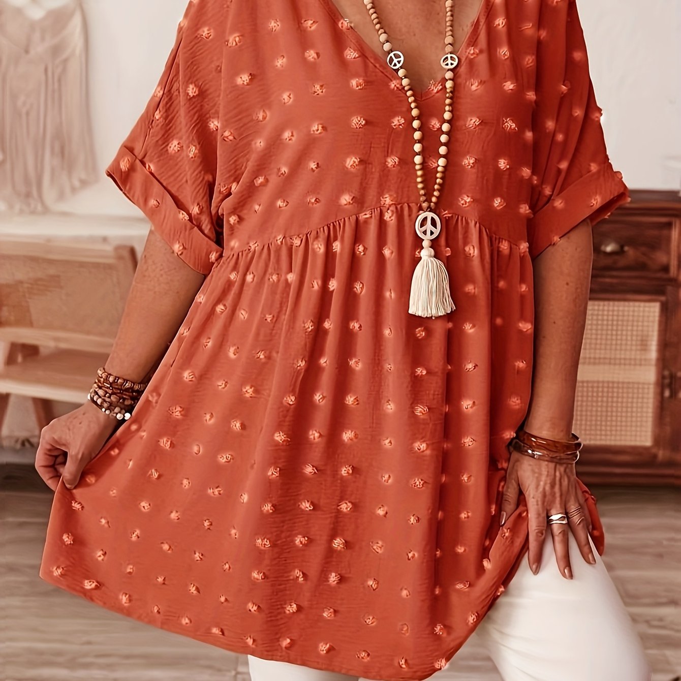 Plus Size Women's V-Neck Batwing Sleeve Blouse Breezy Lightweight Top