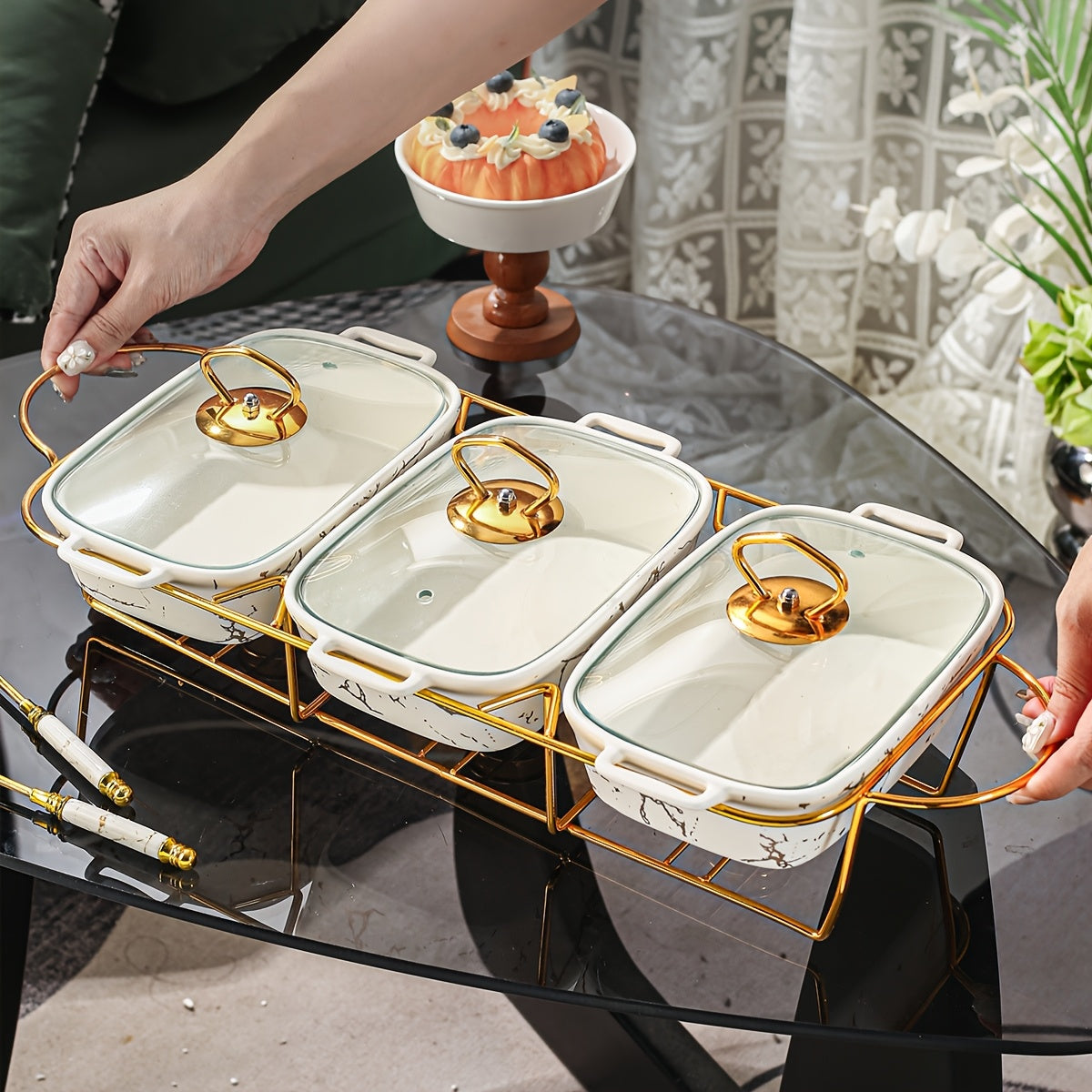 Ceramic Storage Set of 3 Trays for Kitchen, Dining, and Outdoor Events