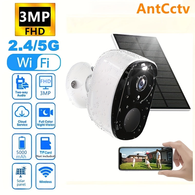 Bu ikki chastotali (2.4GHz va 5GHz) Quyosh xavfsizlik kamerasi, 3MP FHD video rezolyutsiyalari, 5000mAh batareya, AI harakatni aniqlash, yoritgich, rangli tungi ko‘rish, WiFi ikki tomonlama audio.