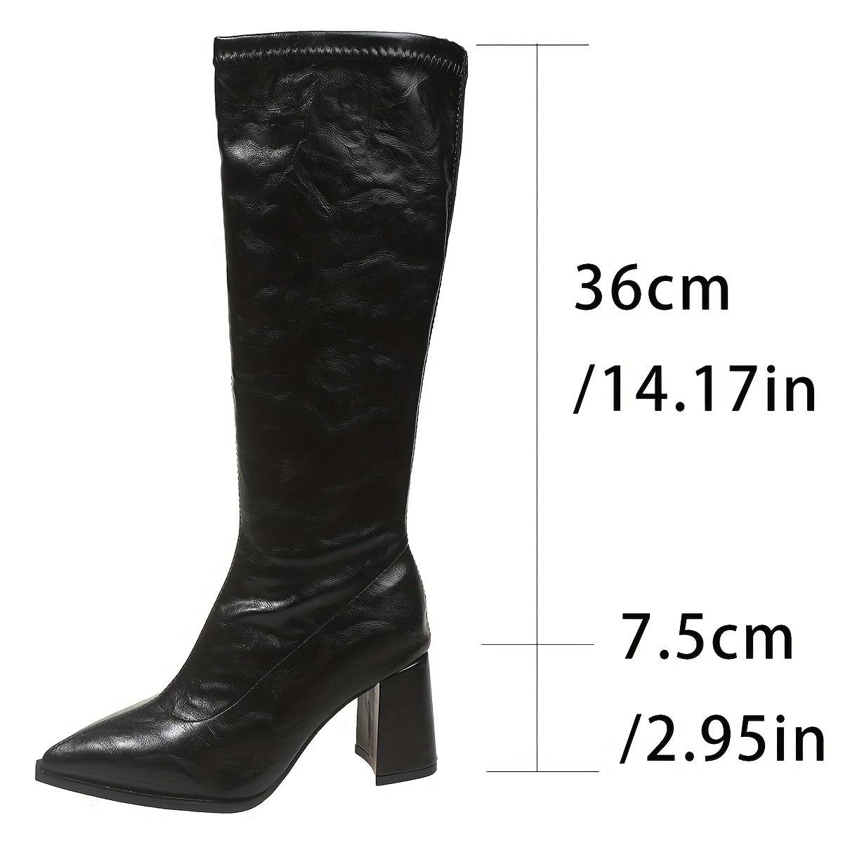 Women's Plus Size Knee-High Boots Synthetic Pointed Toe Chunky Heel Brown