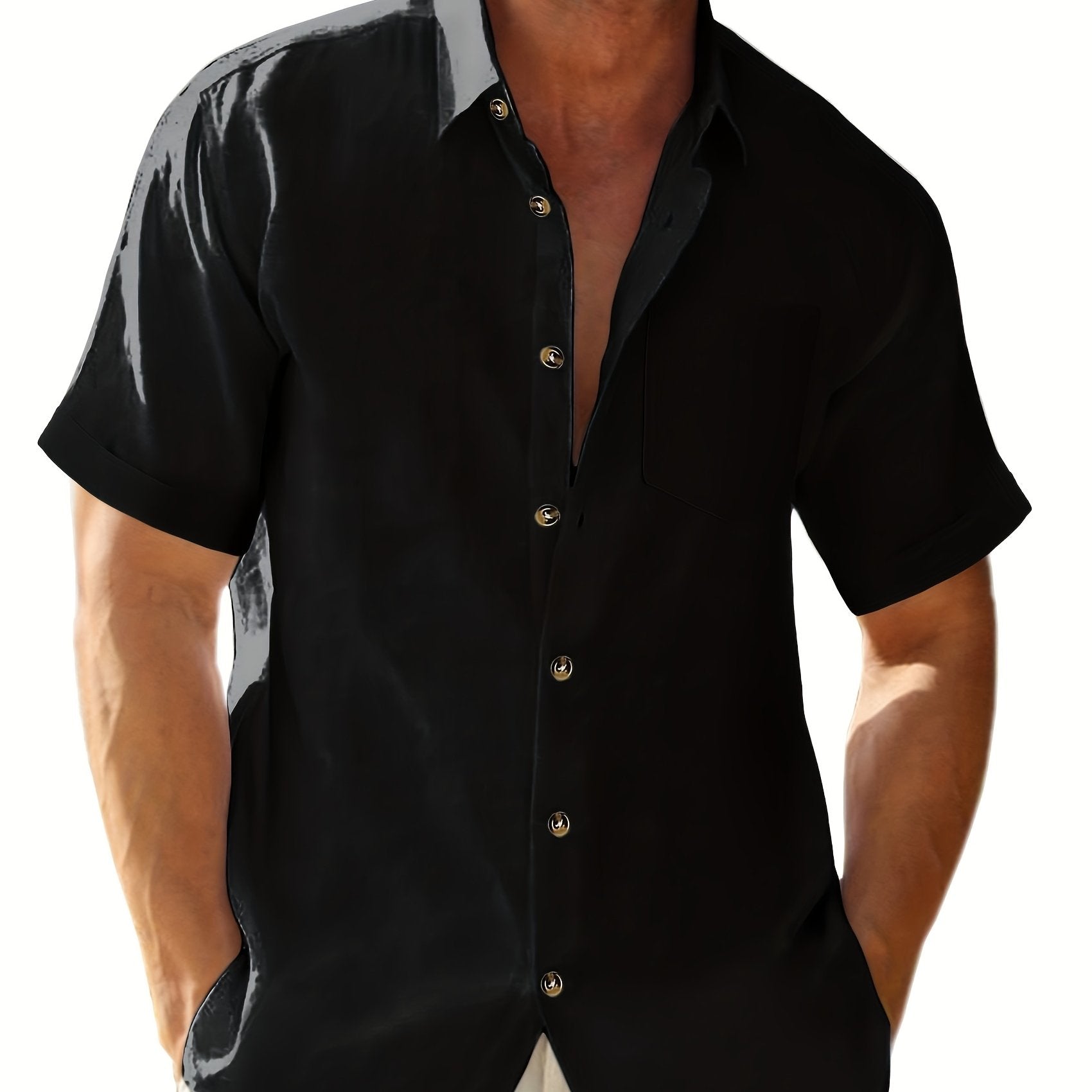 Erkaklar uchun plussiz, mustahkam ko'k paxta ko'ylagi, tasodifiy qisqa yengli tugmachali, yozgi qulaylik va ta'til uchun engil, erkin ko'rinish, paxta material.