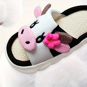 Women's Cow Print Slip-On Slippers Soft Fabric Indoor Outdoor Shoes
