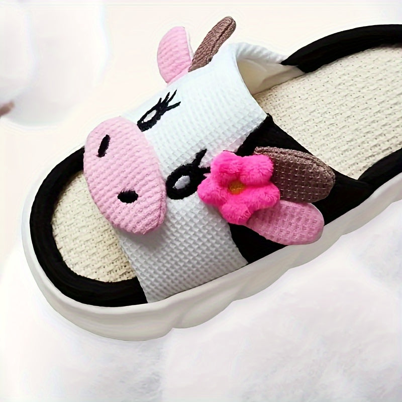 Women's Cow Print Slip-On Slippers Soft Fabric Indoor Outdoor Shoes