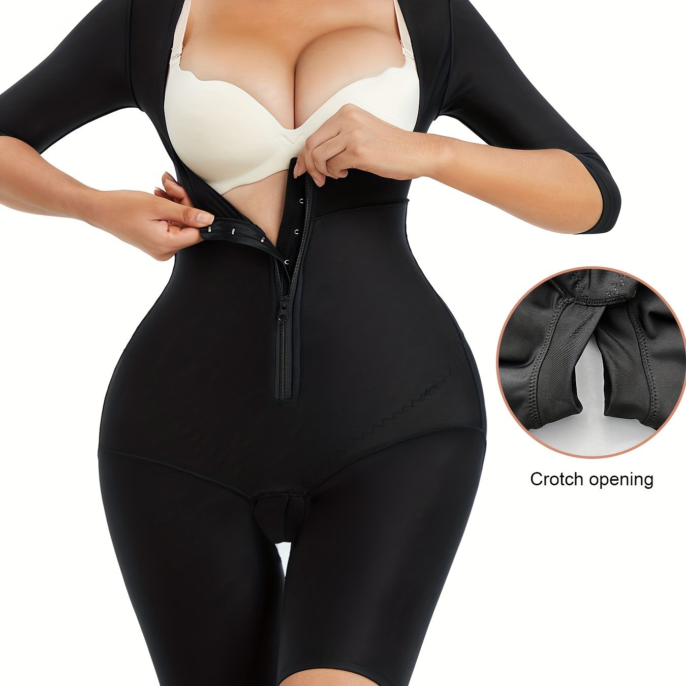 Black Zipper Shaping Romper for Women Tummy Control Butt Lifting Seamless Body Shaper