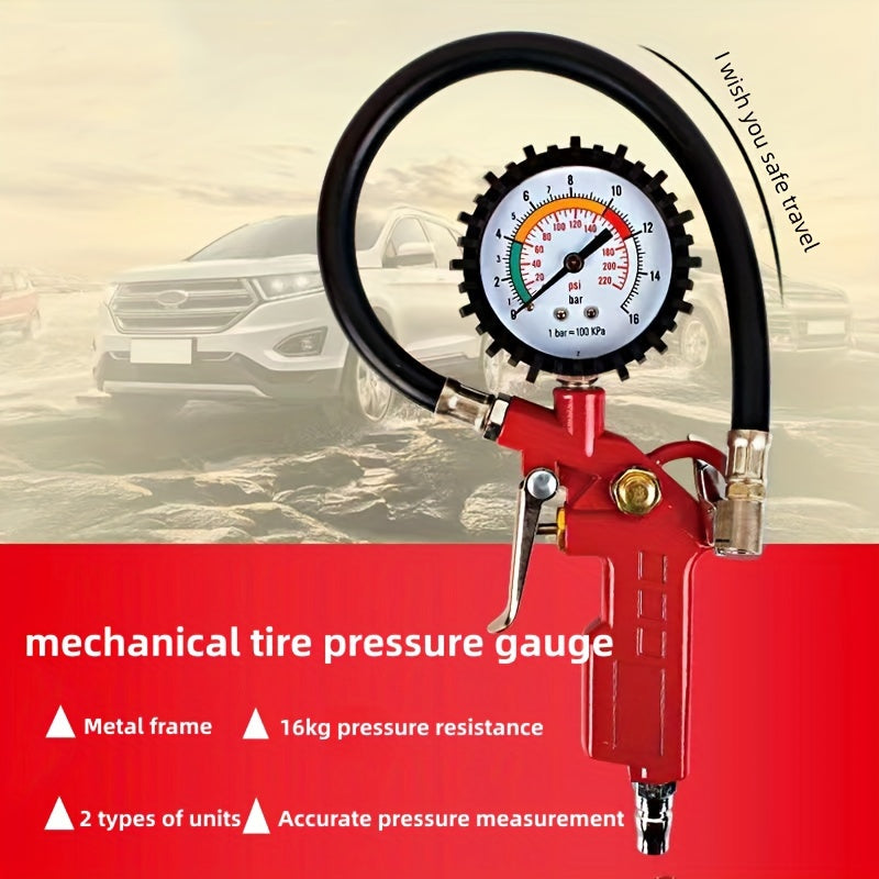 Universal Tire Pressure Gauge Inflator with Rubber Hose and Pressure Measuring