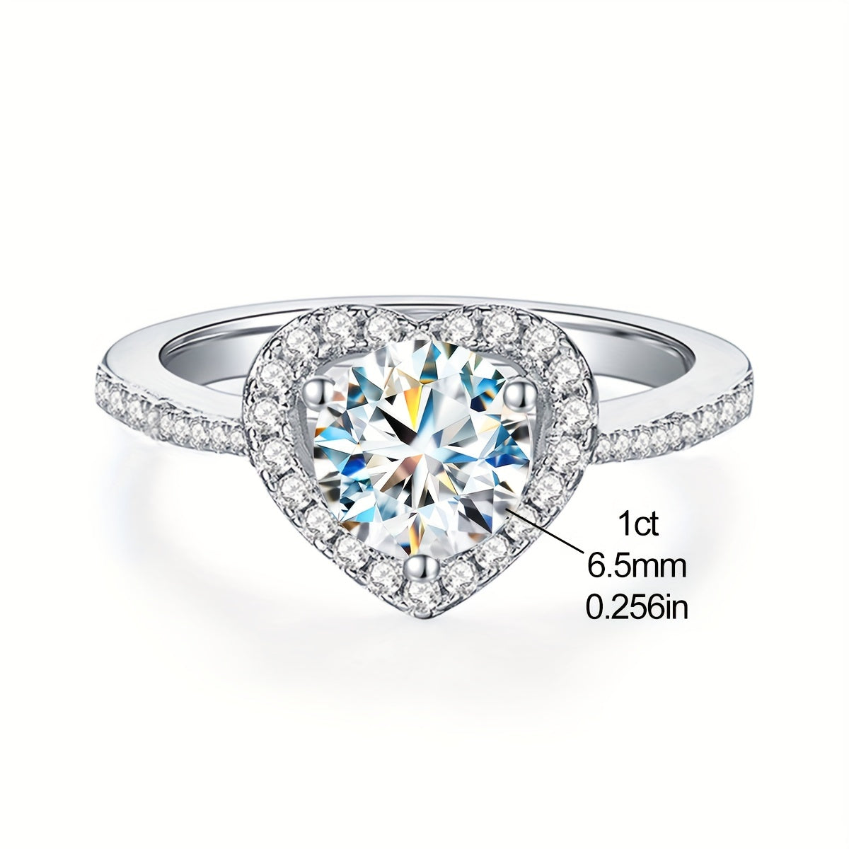 Ladies Silver Promise Ring 1CT Moissanite Heart Hypoallergenic Engagement Wedding Anniversary Valentine