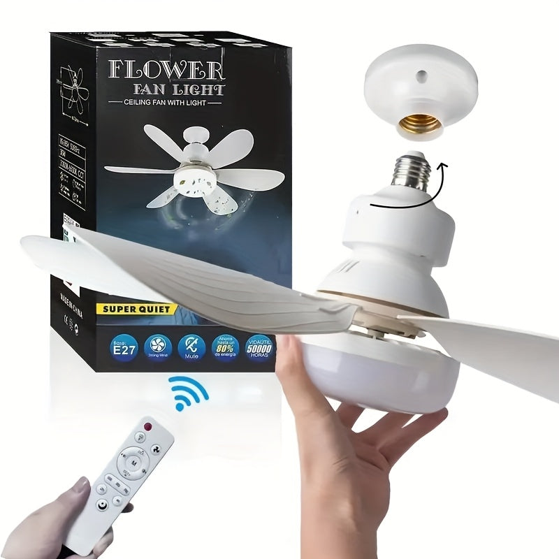 E27 Smart Ceiling Fan with Light 3-Color Adjustable Remote Control Quiet Operation for Living Room Bedroom Kitchen