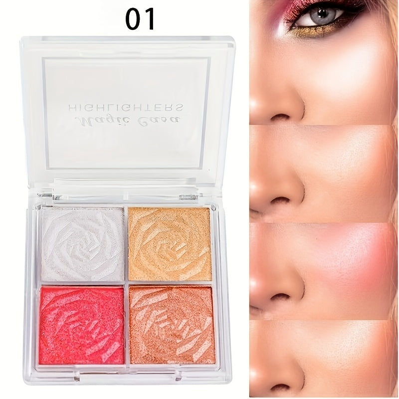 Waterproof Makeup Highlighter & Contour Palette Natural Rose-Shaped Packaging
