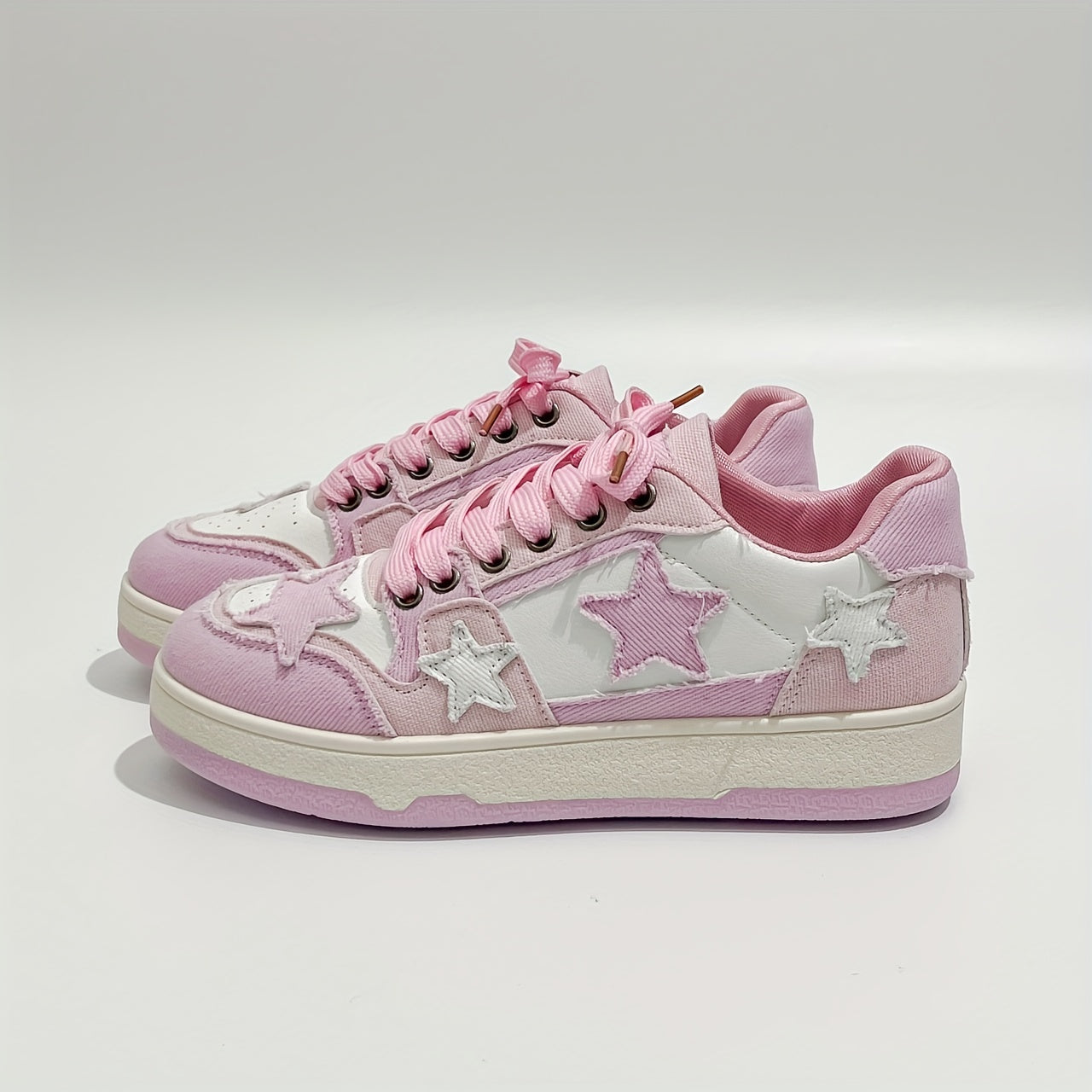 Women’s Star-Theme Low-Top Sneakers Breathable Lace-Up Canvas Casual Shoes