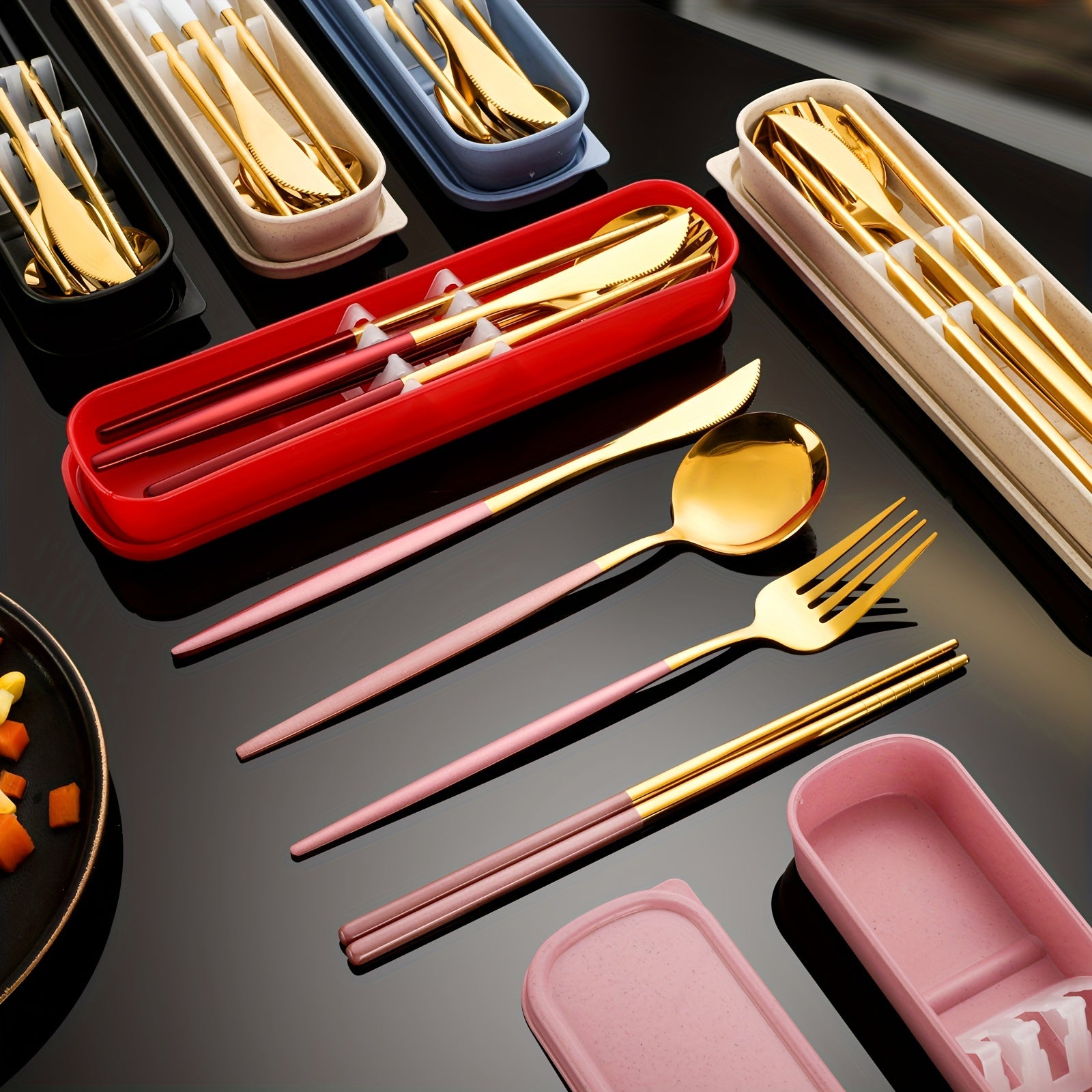 Stainless Steel Flatware Set 5-Piece Travel Utensil Set with Storage Box