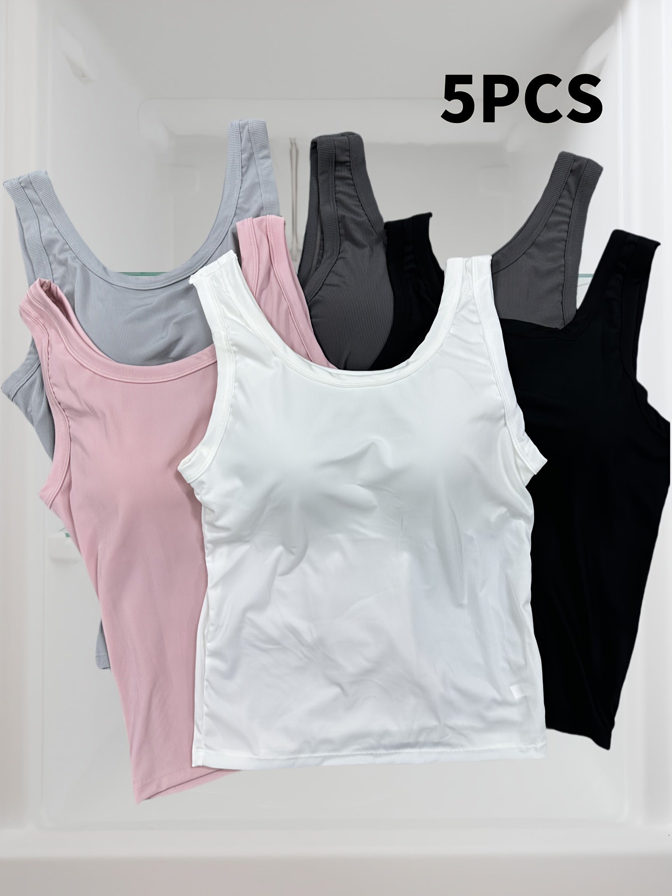 Women's Plus Size 2-in-1 Ribbed Tank Tops Built-in Bra Seamless Support