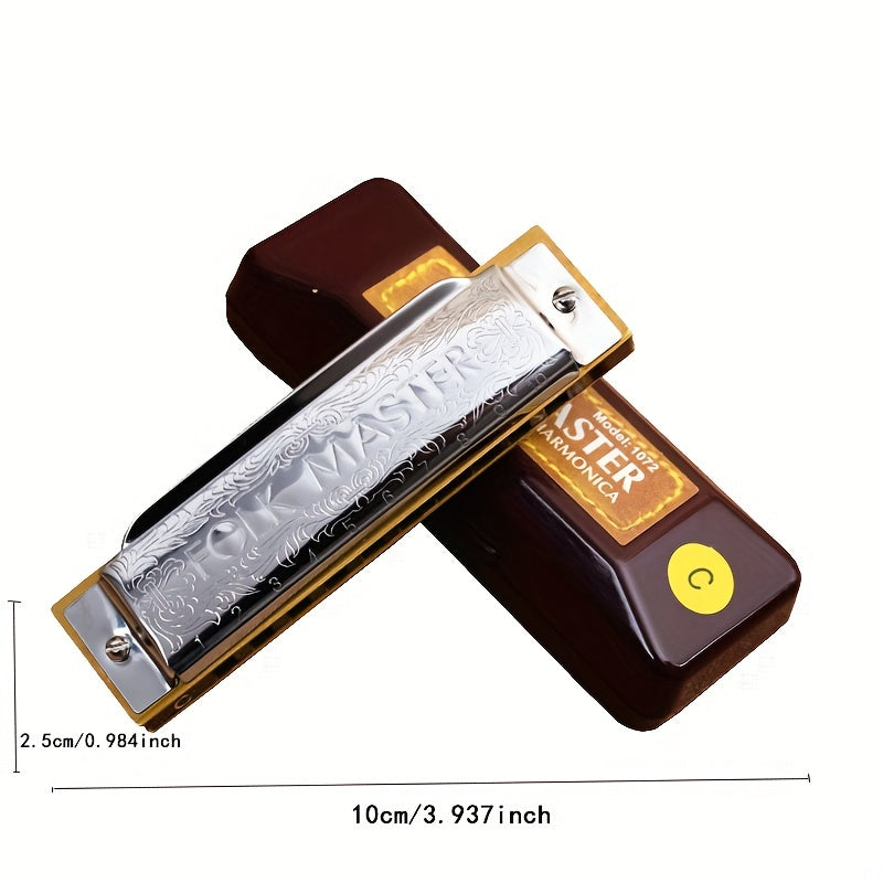 Kattalar uchun boshlang'ich 10 teshikli Blues Harmonica Metal Polished bilan qadoqlangan, kulrang