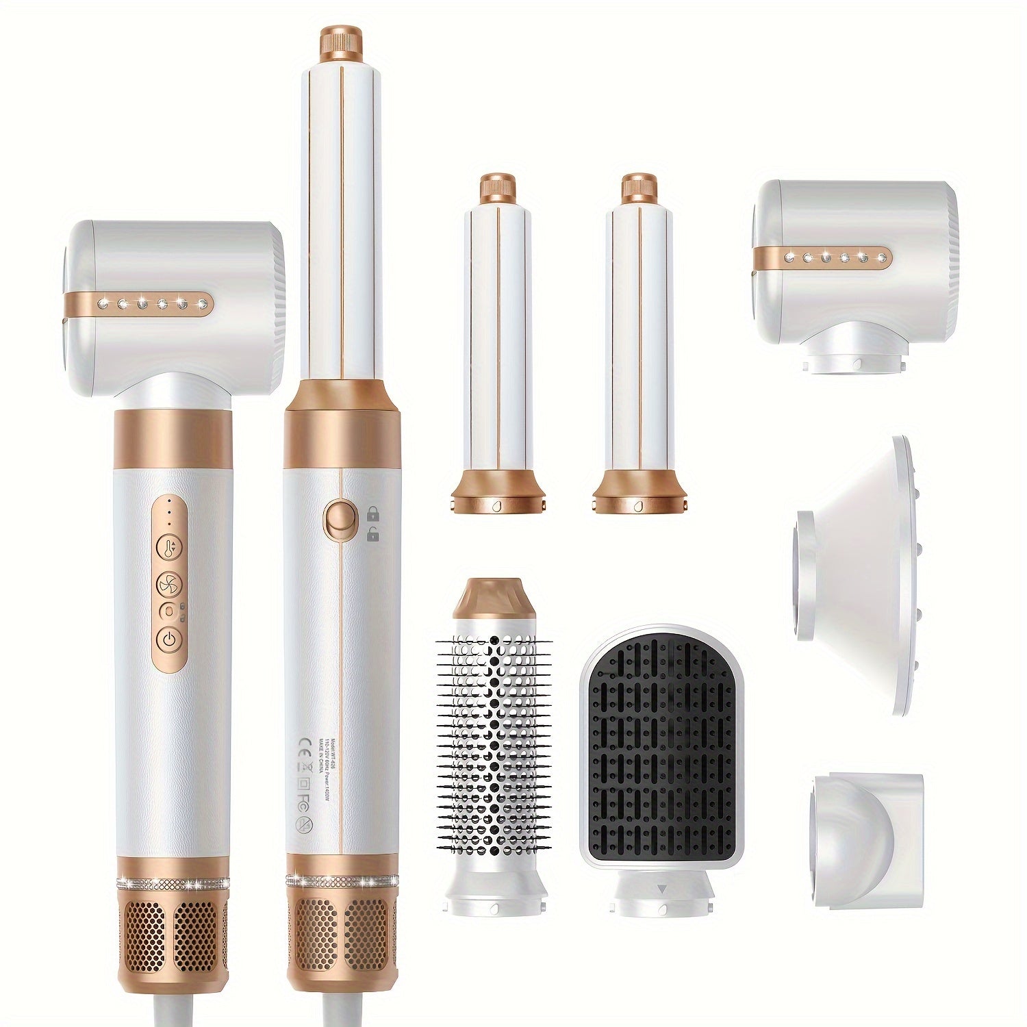 7-in-1 Hair Styling Tool with 1400W Power and 110000 RPM Includes Diffuser Curling Wand Concentrator Volumizer and Straightener Brush