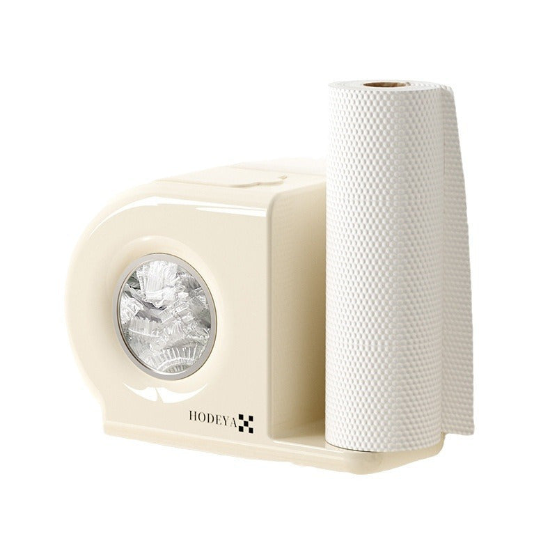 Wall-Mounted Kitchen Organizer with Plastic Wrap Dispenser and Utensil Holder