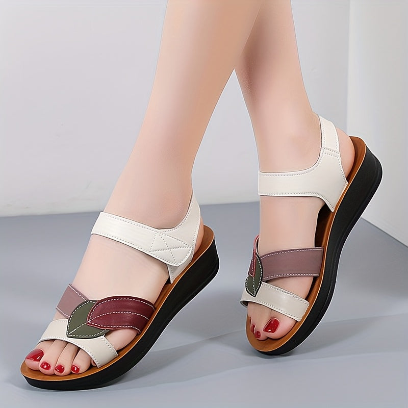 Women Wedge Sandals Open Toe Colorblock Strappy Comfortable Summer