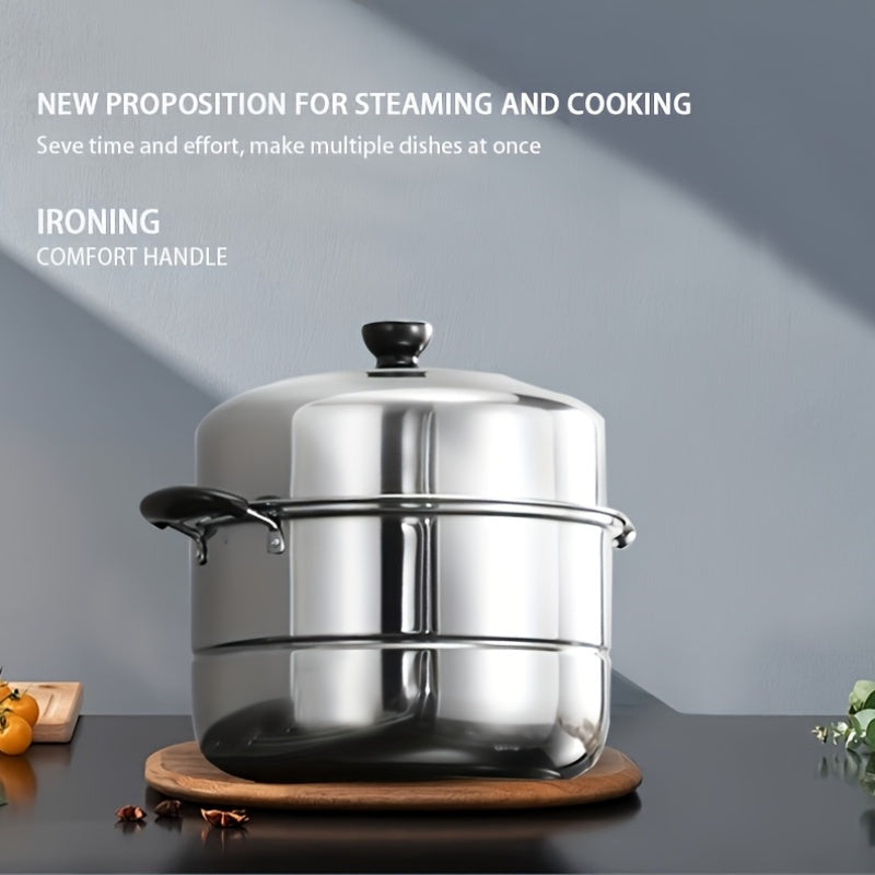 Olla de vapor de doble capa de acero inoxidable de 26cm con tapa para cocinar y cocinar al vapor