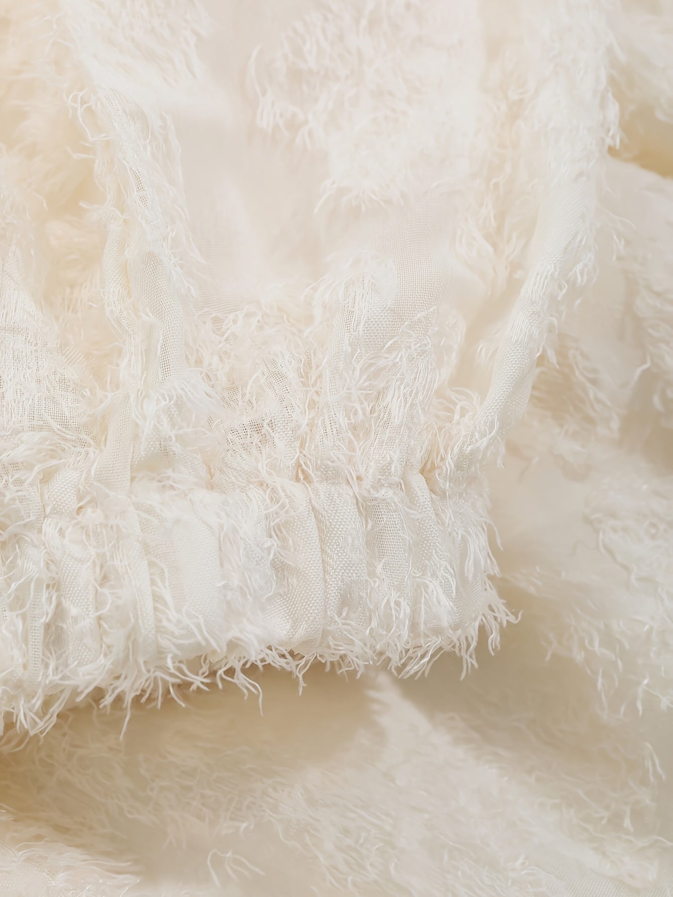 Women's Long Sleeve Blouse with Ruffled Hem in Textured Polyester Fabric