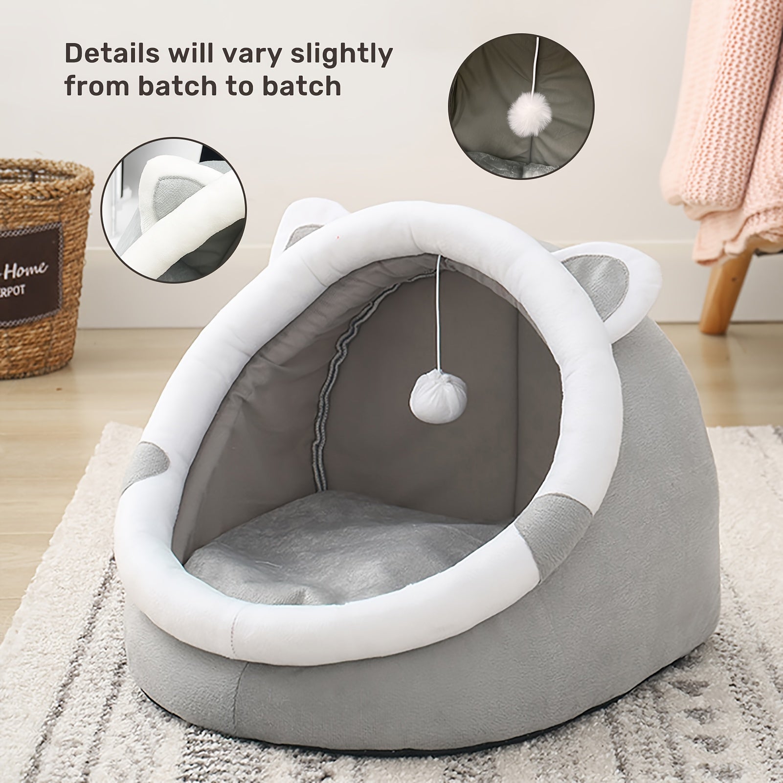 Convertible Grey Cat Ear Pet Bed for Small to Medium Cats and Dogs All-Season Indoor Lounge