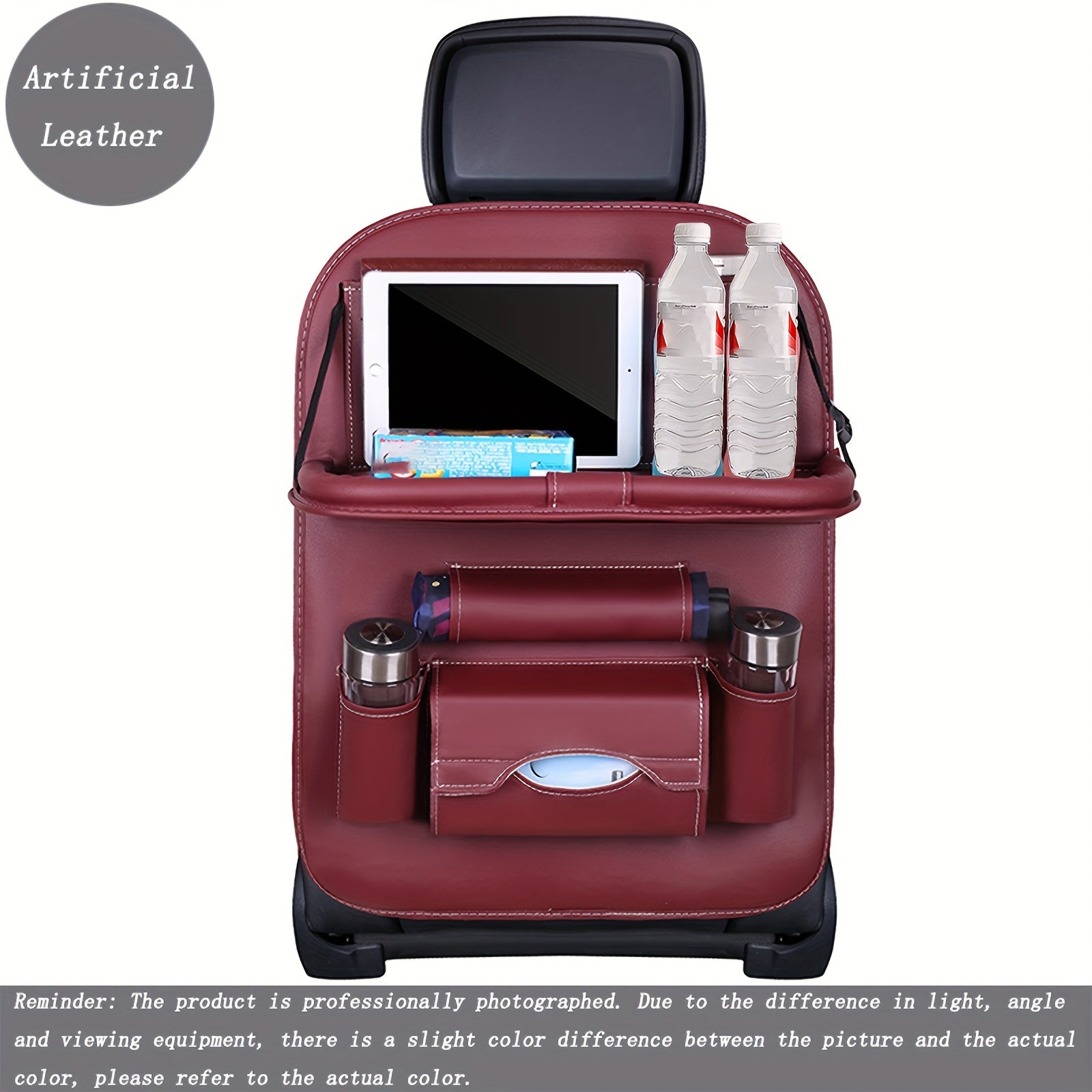 Luxury PU Leather Car Storage Bag and Tray for Snacks and Toys