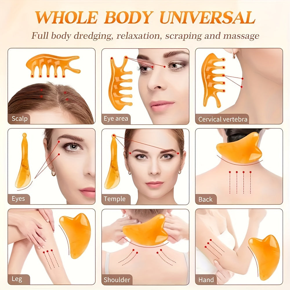 4-Piece Gua Sha Massage Tool Set with Large Curved Lazy Board and Resin Scraper for Face and Nose Relaxation