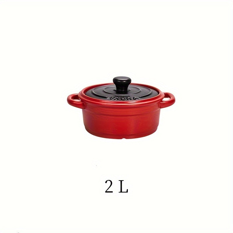 Enamel Ceramic Casserole 2L Dishwasher Safe High Temp Resistant for Stews Soup