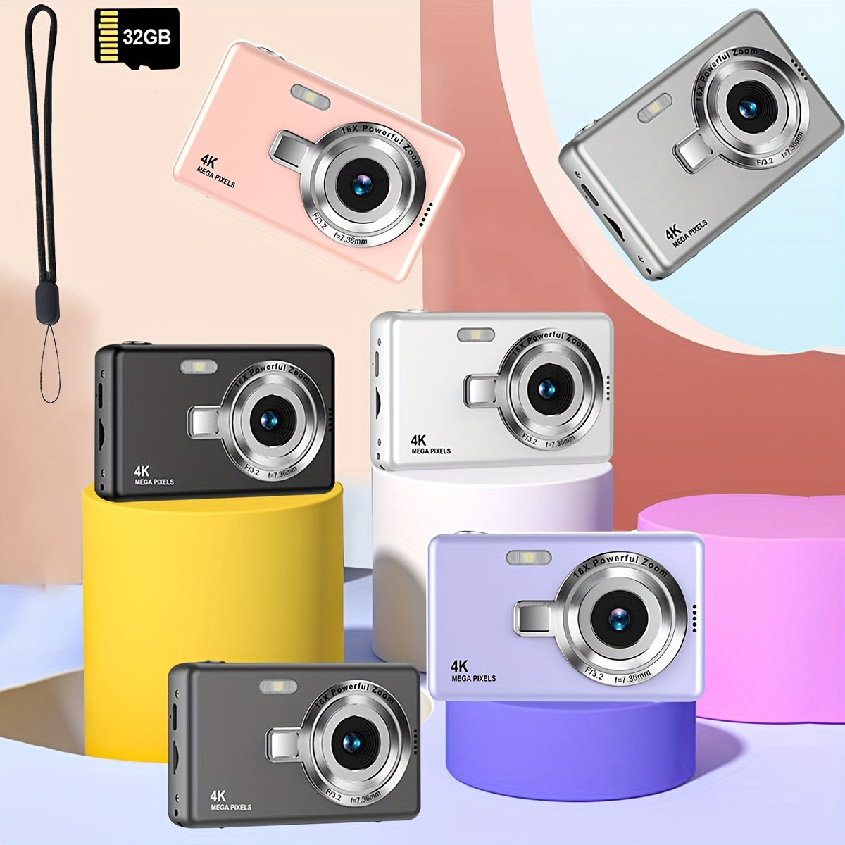 Cámara digital de alta definición con pantalla LCD, enfoque automático, fácil de usar para fotos y videos, con tarjeta de memoria opcional de 32G