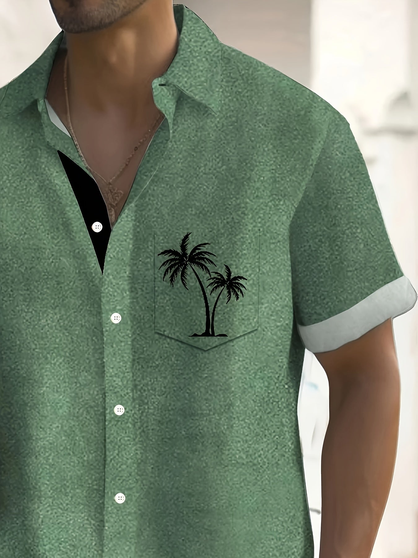 Men's Summer Casual Coconut Tree Print Short Sleeve Button Shirt Plus Size