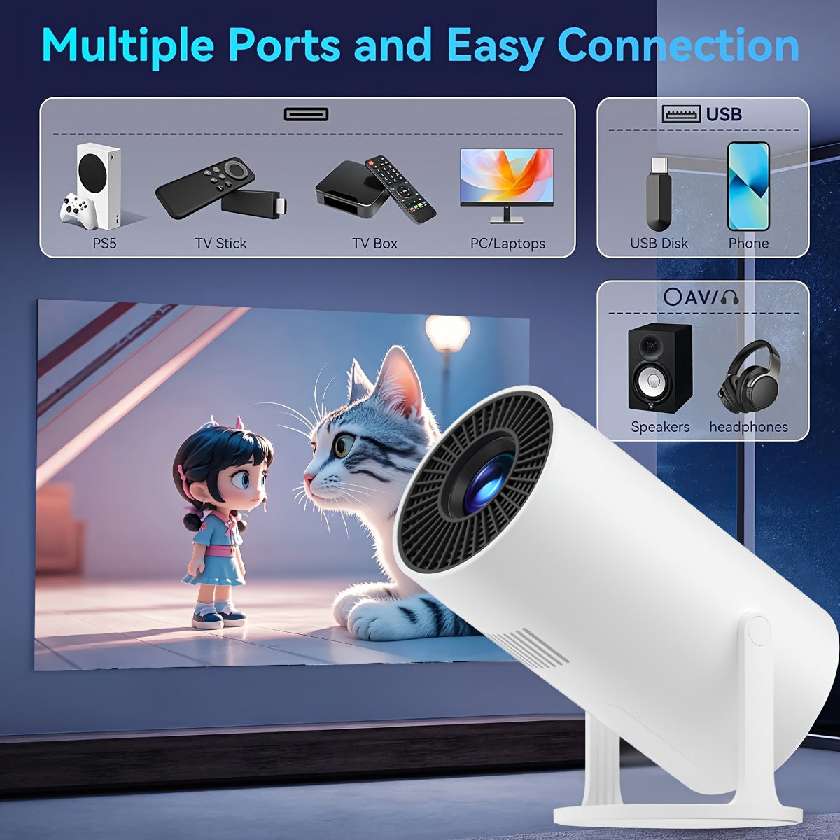 Портативный 4K умный проектор с яркостью 150Ansi, WiFi6, Android TV