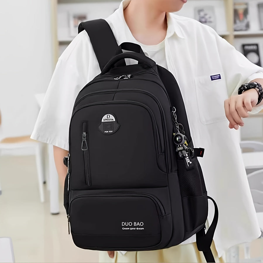 Unisex Waterproof Casual Backpack with Laptop Compartment and Keychain Black