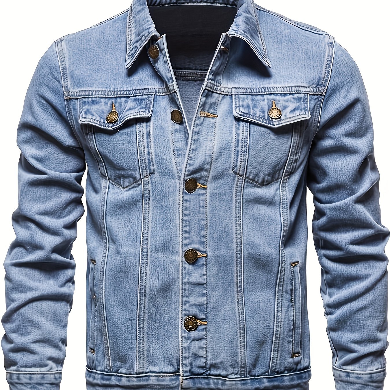 Men's Denim Jacket Casual Street Style Woven Non-Stretch Long Sleeve with Pockets