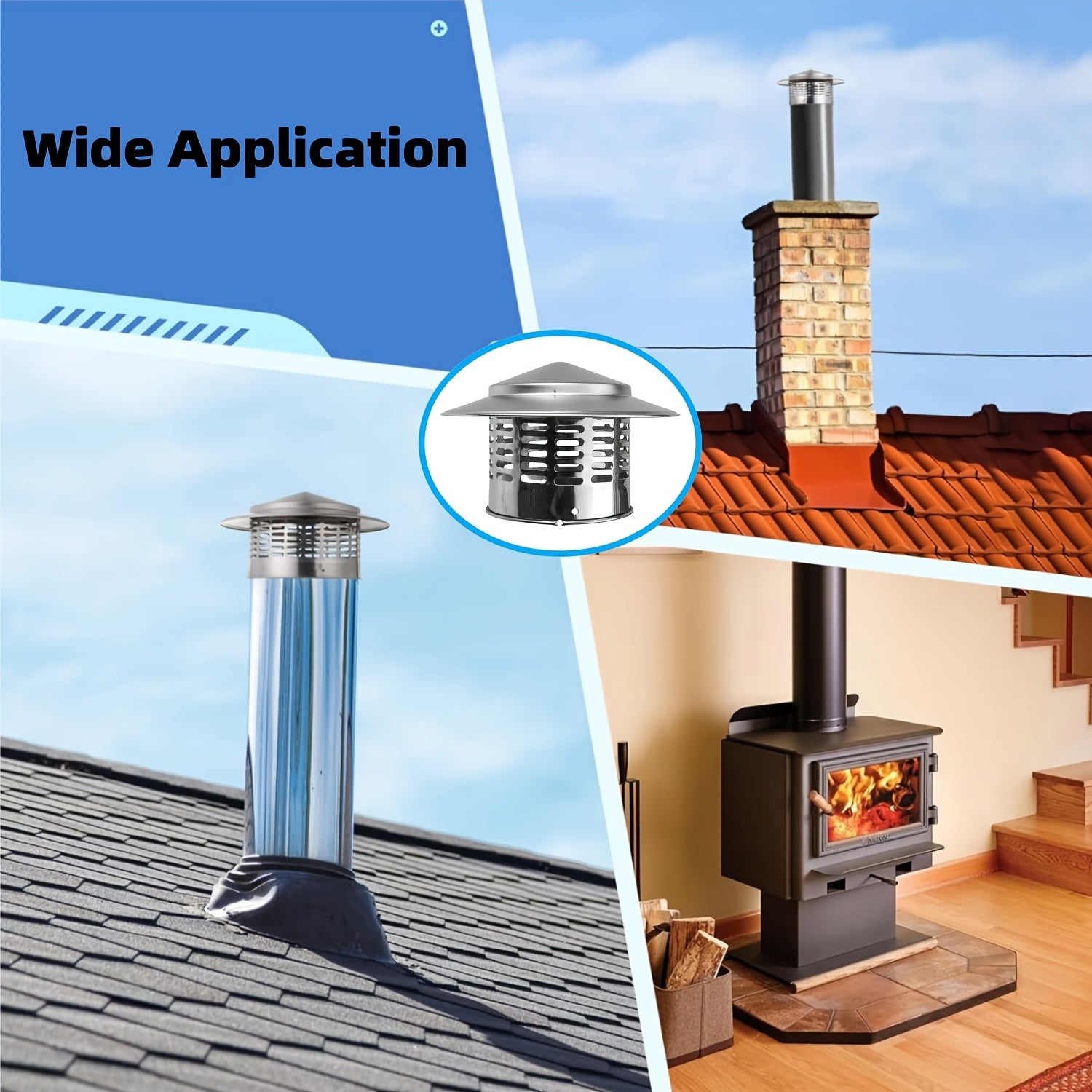Stainless Steel 4 Inch Chimney Cover with Strainer Rain Cap for Ventilation