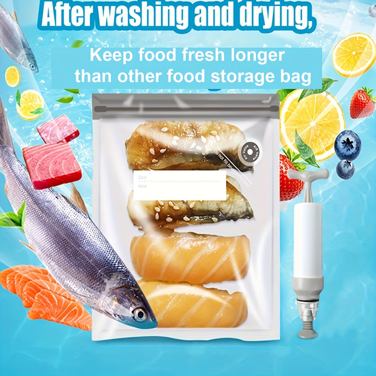 Набор из 64 многоразовых вакуумных пакетов для хранения продуктов без BPA, герметичные, герметичные, с зажимами